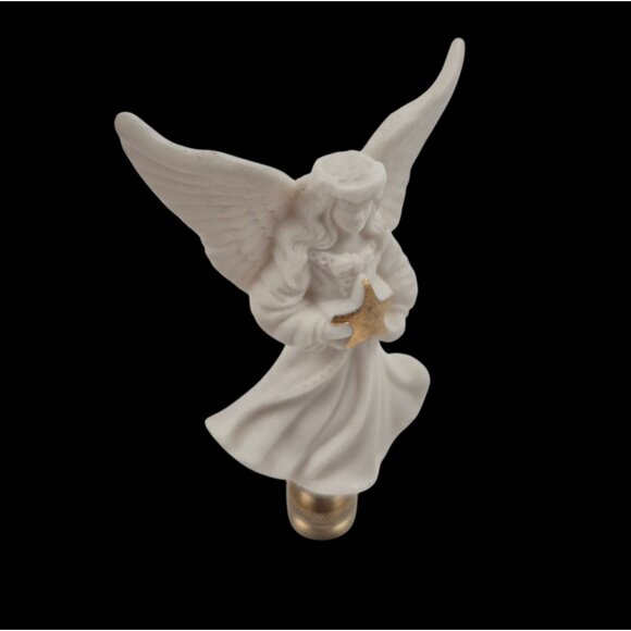 Lenox Angel Lamp Finial Matte Bisque Porcelain Gold Star Vintage Christmas Decor - Picture 10 of 10